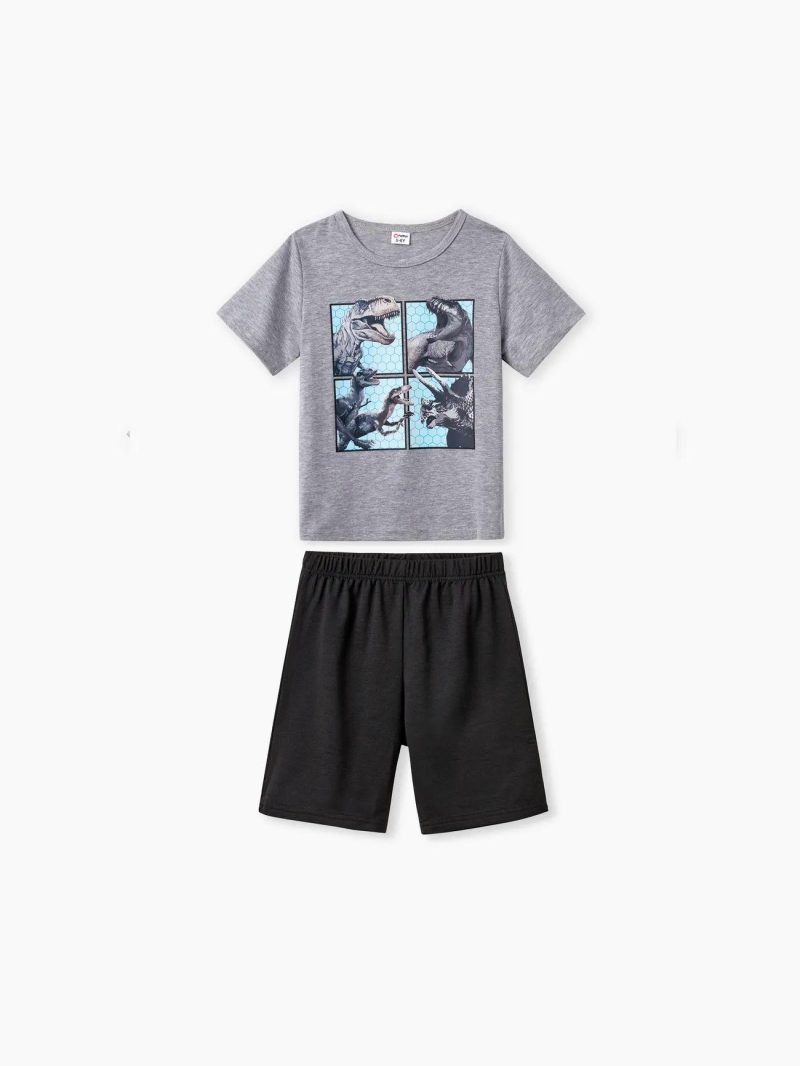 Sets | Boys Dinosaur Print 2pc Short Sleeve Set for Boys Grey