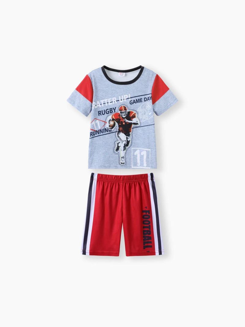 Sets | Boys Holiday Character Print 2pcs Sportswear Set for Girls, Casual Style, Polyester and Spandex Fabric Red