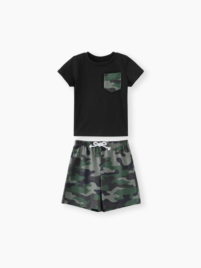 Sets | Boys|Toddler Boys Naia 2pcs Pocket Design Short-sleeve Tee and Camouflage Print Shorts Set Black