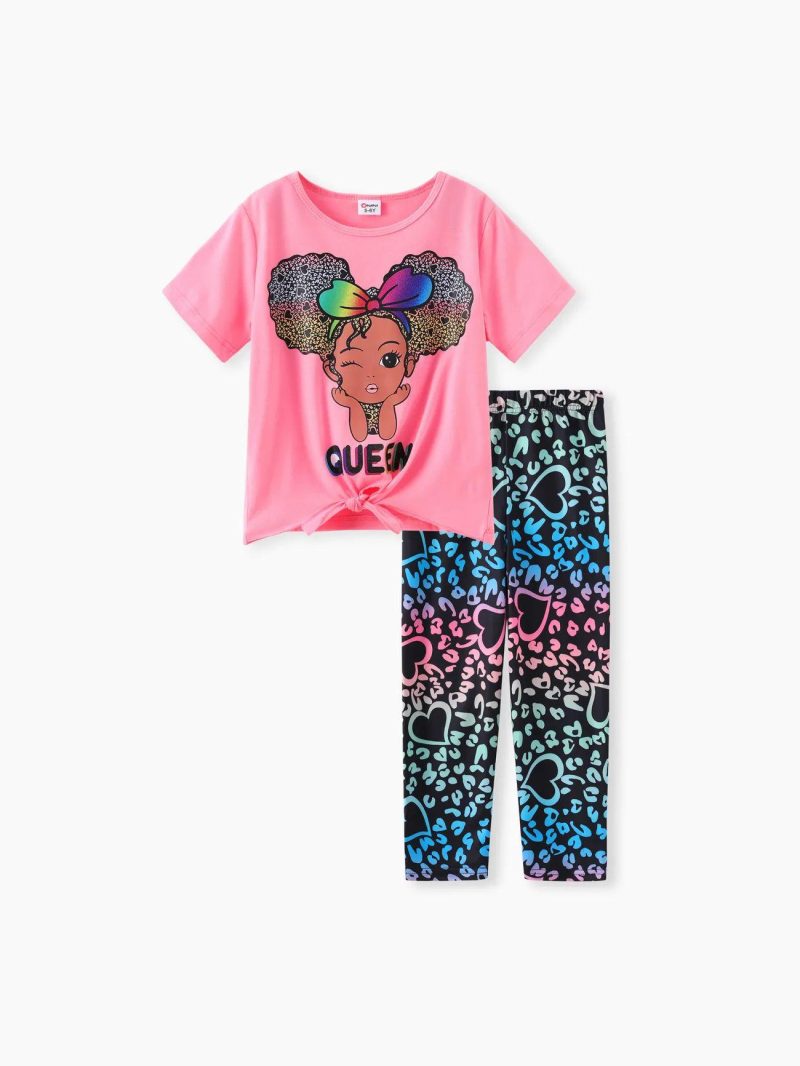 Sets | Girls Childlike 2pcs Character Print Set in Cotton-Like Stretch Fabric for Girls Pink