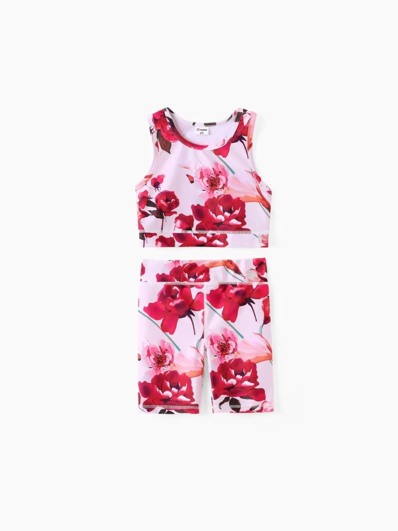 Sets | Girls|Toddler Girls 2pcs Floral Print Tank Top and Leggings Set Red