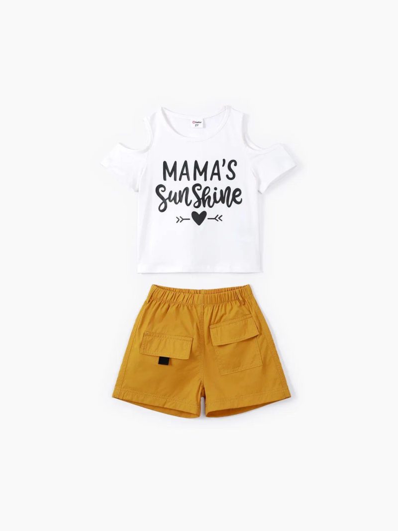 Sets | Girls|Toddler Girls 2pcs Letter Print Tee and Oil-proof Shorts Set Ginger|Dark Green