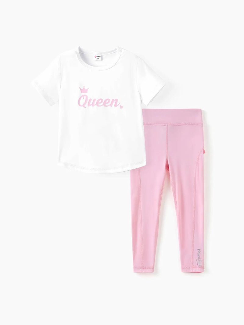 Sets | Girls|Toddler Girls 2pcs Letter Print Tee and Ruffled Leggings Set Pink