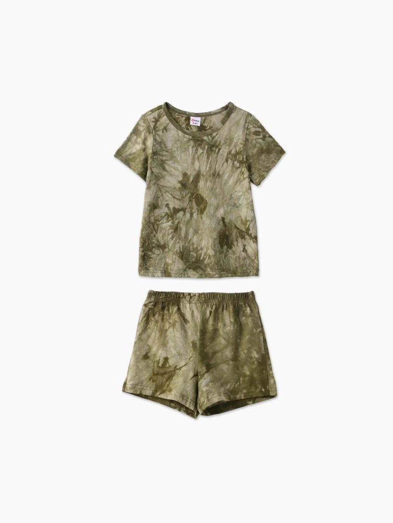 Sets | Toddler Boys 2-piece 100% Cotton Tie Dyed Short-sleeve Tee and Elasticized Shorts Set Army Green|Black,White