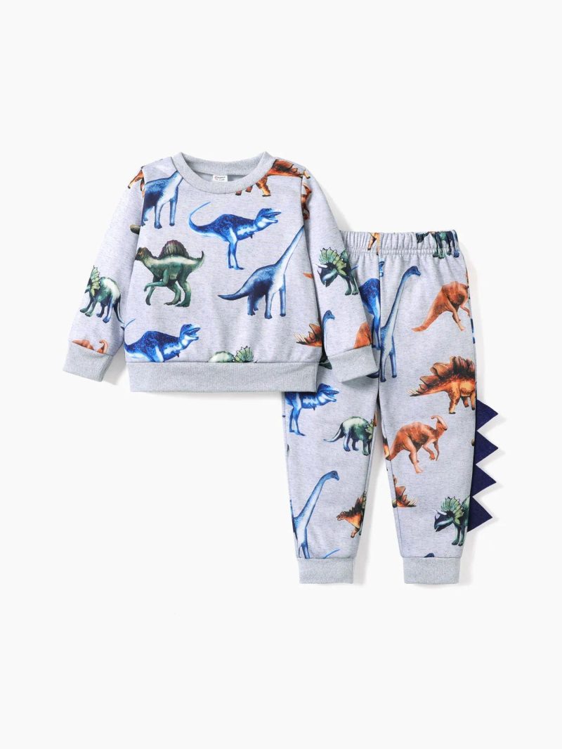 Sets | Toddler Boys 2-piece Animal Dinosaur Print Pullover Sweatshirt and Pants Casual Set Light Grey|Blue