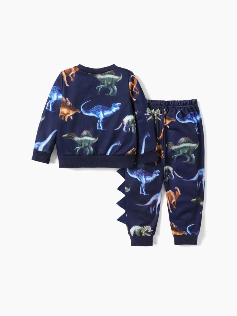 Sets | Toddler Boys 2-piece Animal Dinosaur Print Pullover Sweatshirt and Pants Casual Set Light Grey|Blue