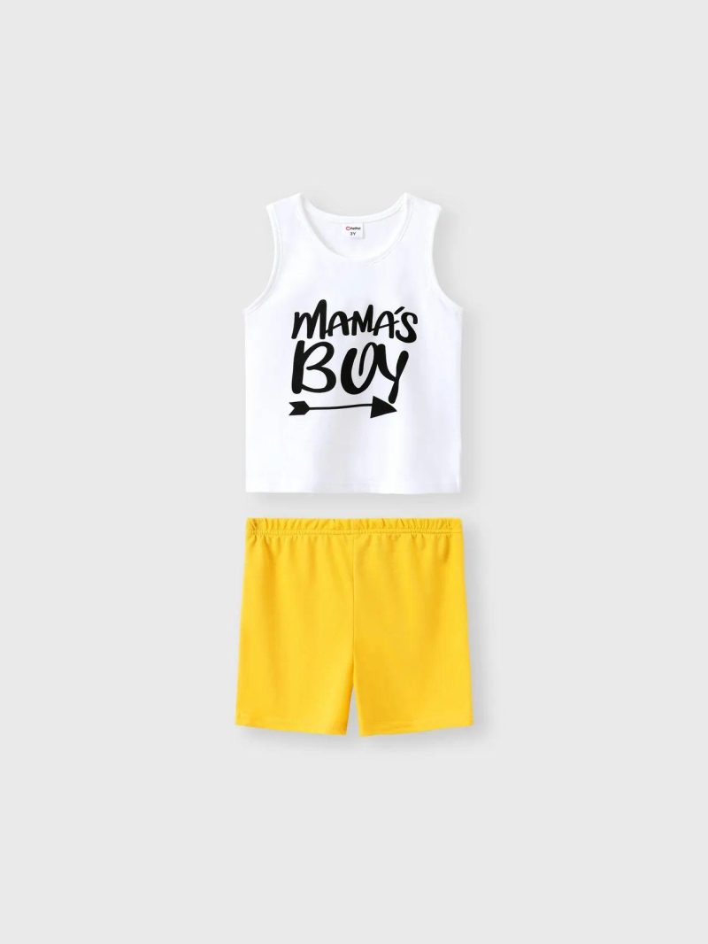 Sets | Toddler Boys 2-piece Letter Print Tank Top and Elasticized White|Light Grey