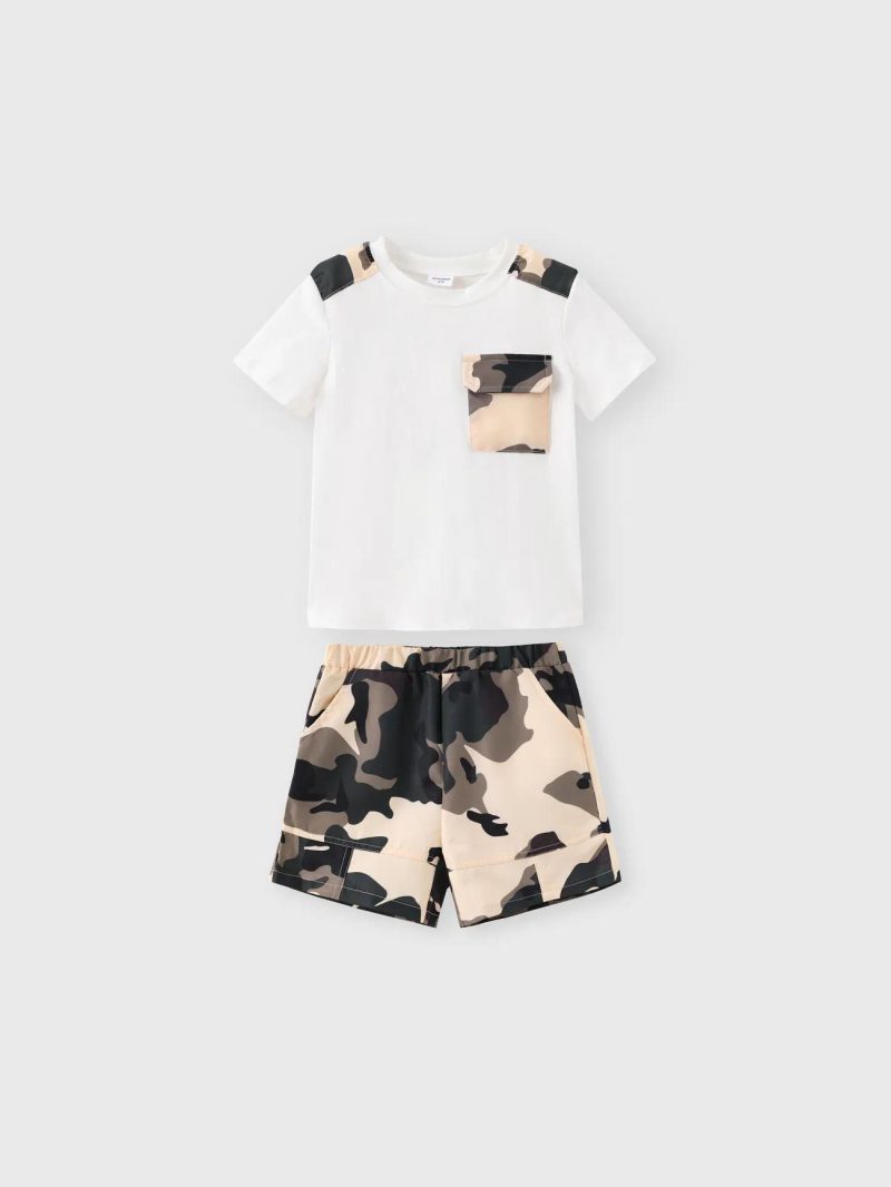 Sets | Toddler Boys 2pcs Casual Camouflage Print Tee and Shorts Set White|Black