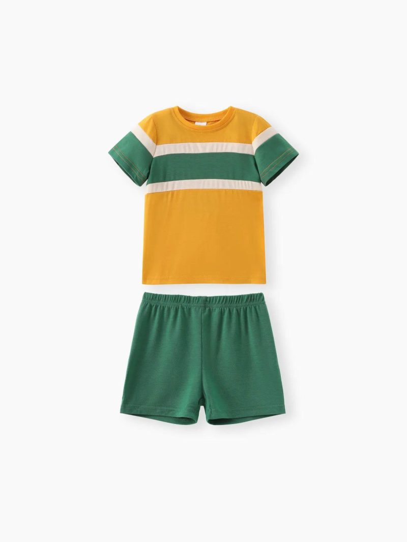 Sets | Toddler Boys 2pcs Casual Colorblock Tee and Shorts Set Yellow|Red|Dark Green