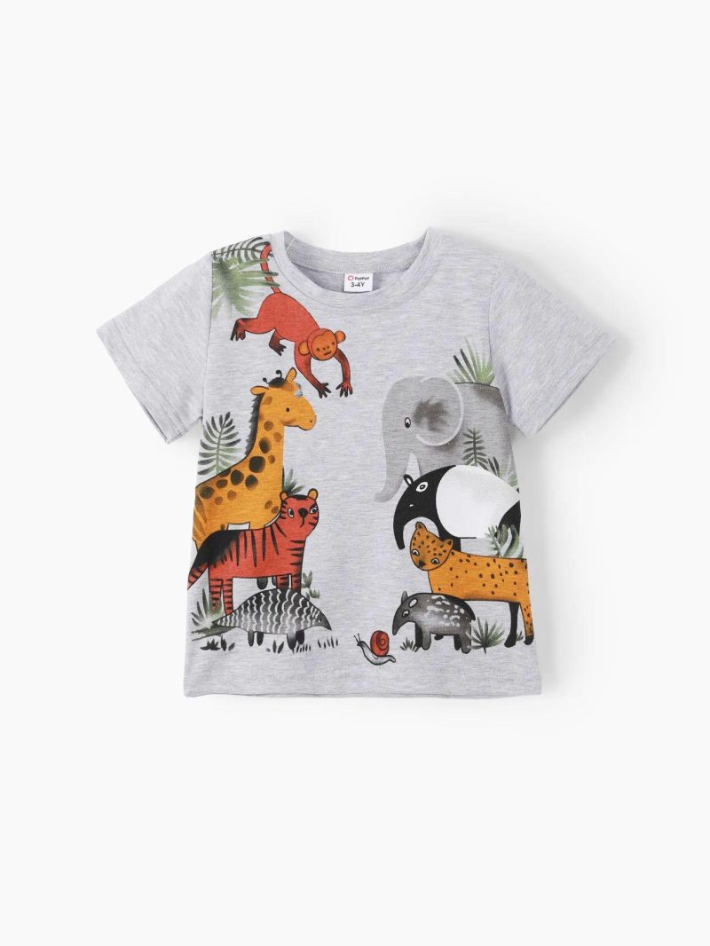 Sets | Toddler Boys 2pcs Playful Animal Print Tee and Shorts Set White|Grey