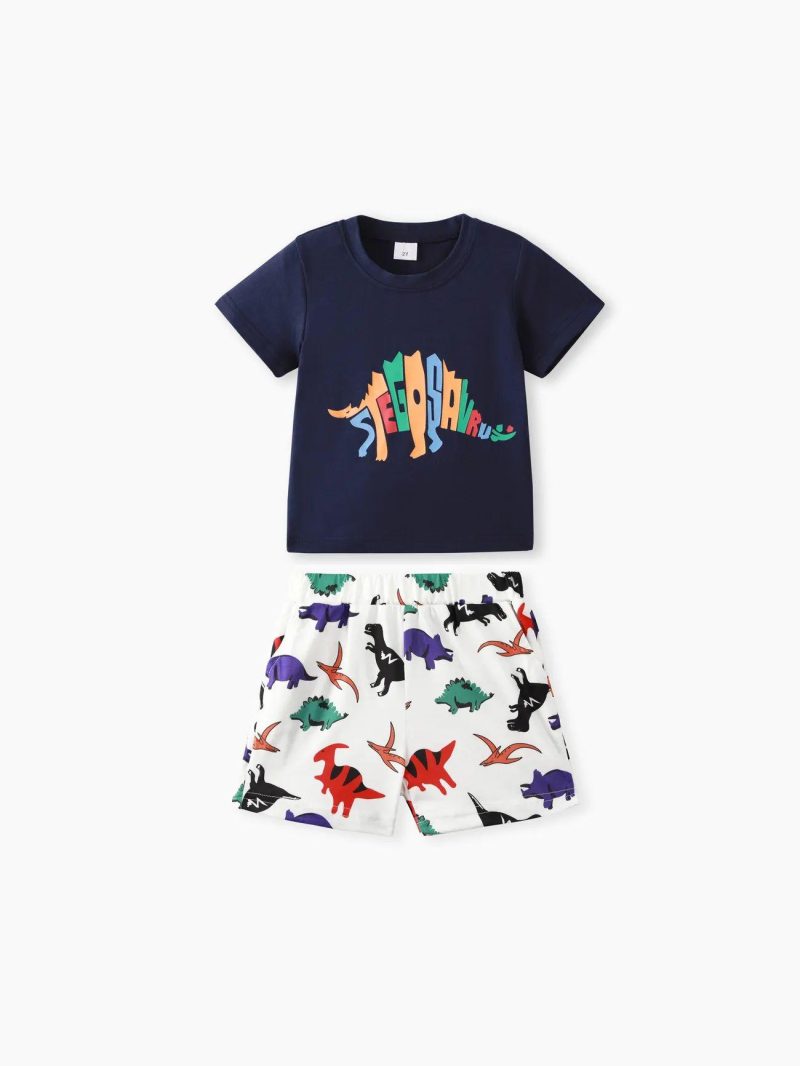 Sets | Toddler Boys 2pcs Playful Dinosaur Print Short-sleeve Tee and Shorts Set Deep Blue