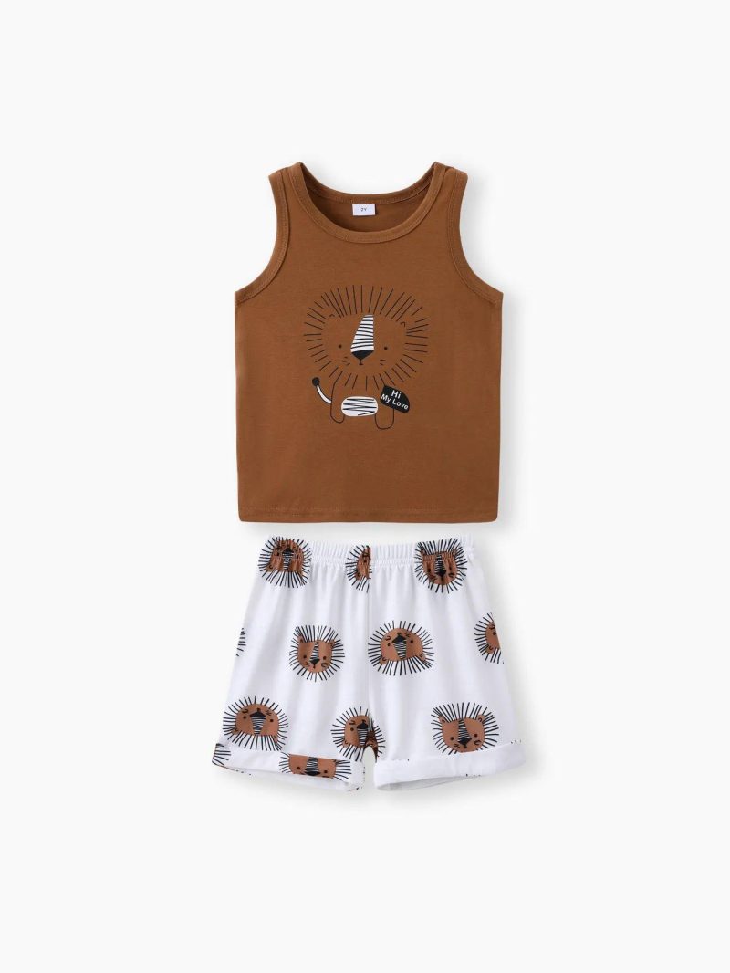 Sets | Toddler Boys 2pcs Playful Lion Print Tank Top and Shorts Set Brown