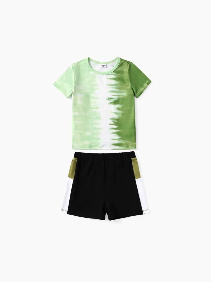 Sets | Toddler Boys 2pcs Tie-dyed Tee and Solid Shorts Set Grassgreen