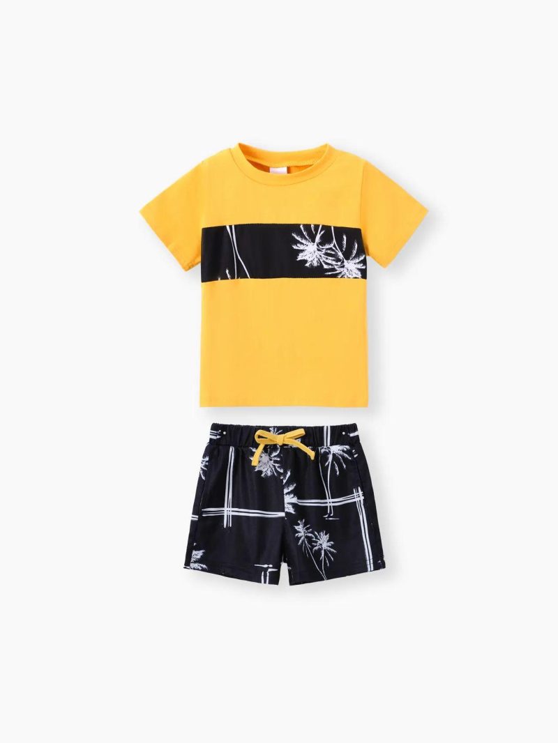 Sets | Toddler Boys 2pcs Toddler Trendy Boy Floral Tree Print Tee and Shorts Set Yellow