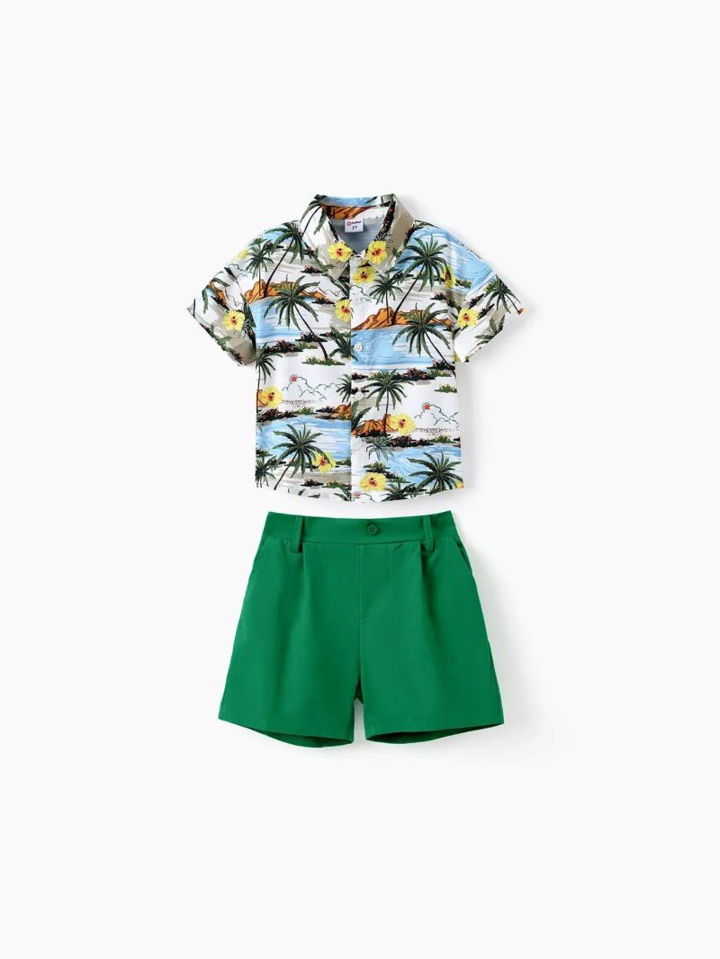 Sets | Toddler Boys 2pcs Tropical Print Shirt and Shorts Set White