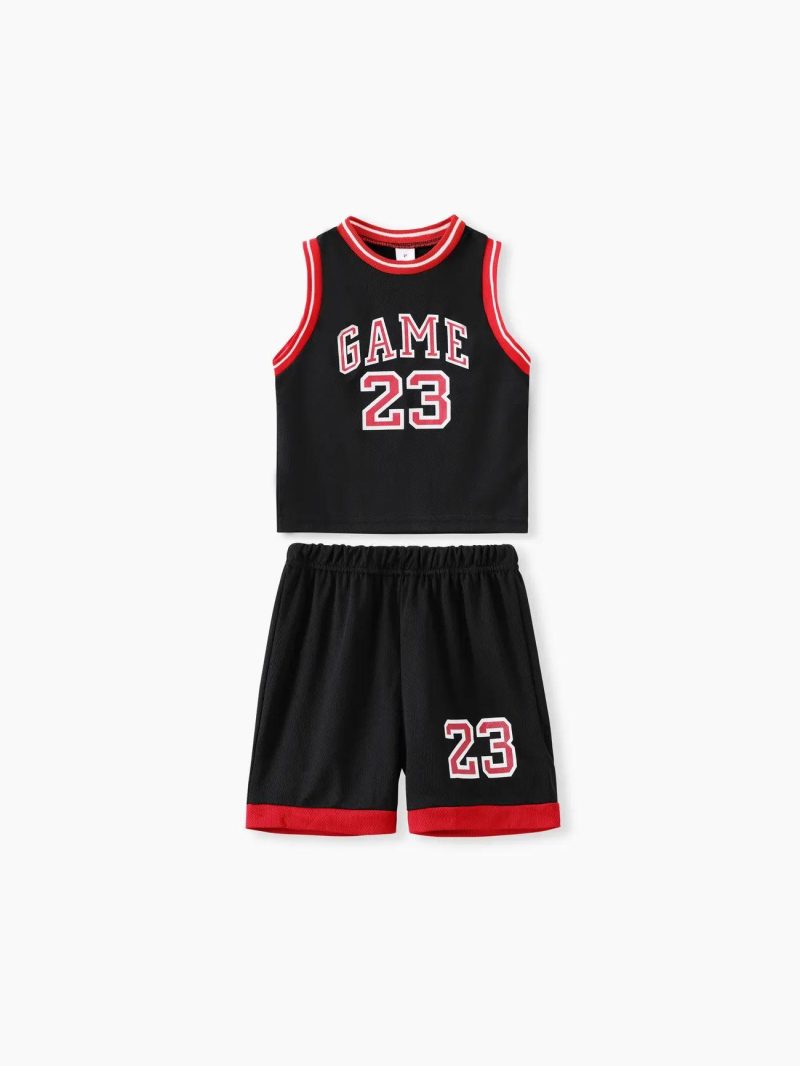 Sets | Toddler Boys Sporty 2pcs Basketball Set with Letter Print – Polyester Material Black