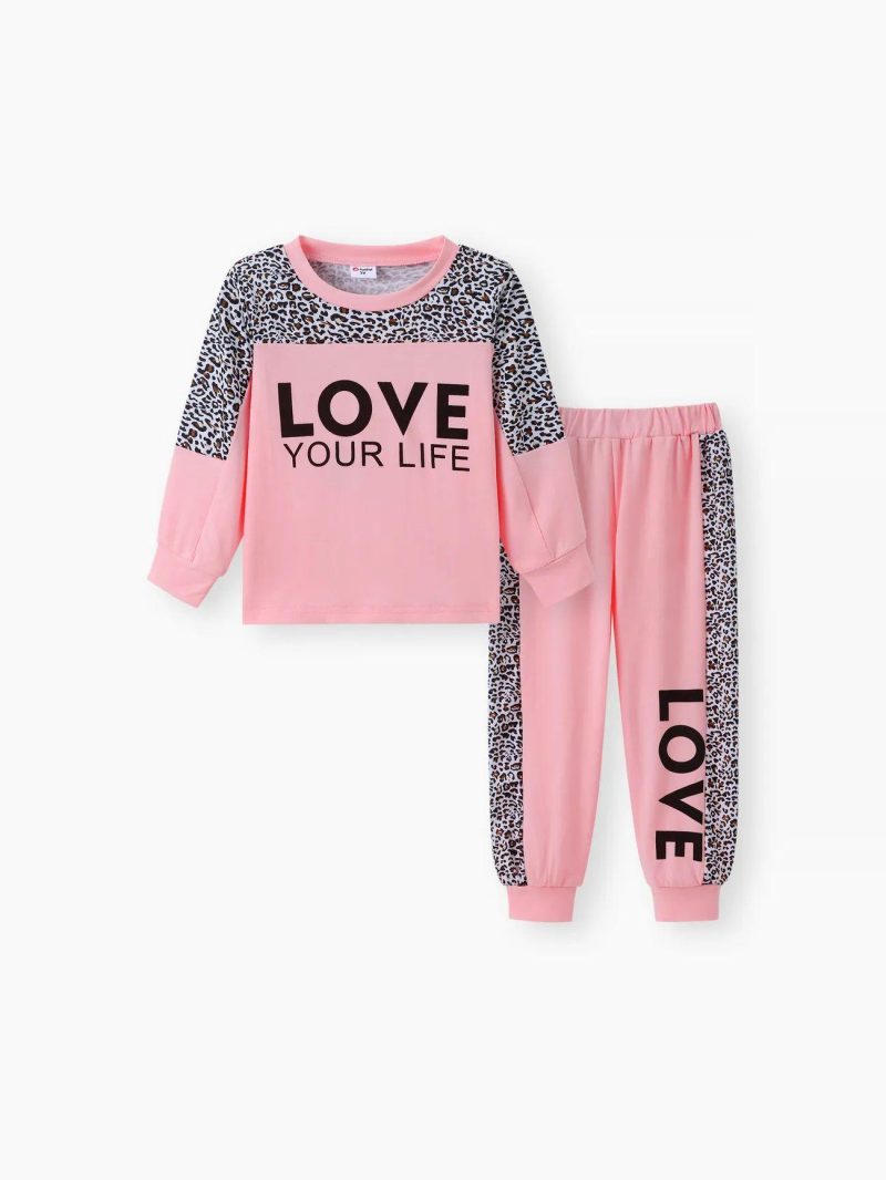 Sets | Toddler Girls 2-piece Letter Leopard Print Sweatshirt and Pants Set Pink|Black