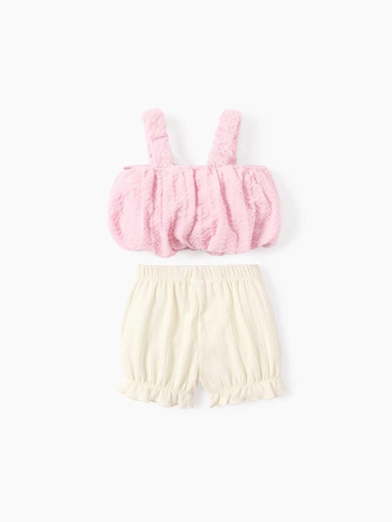 Sets | Toddler Girls 2pcs Bowknot Design Textural Fabric Camisole and Shorts Set Pink