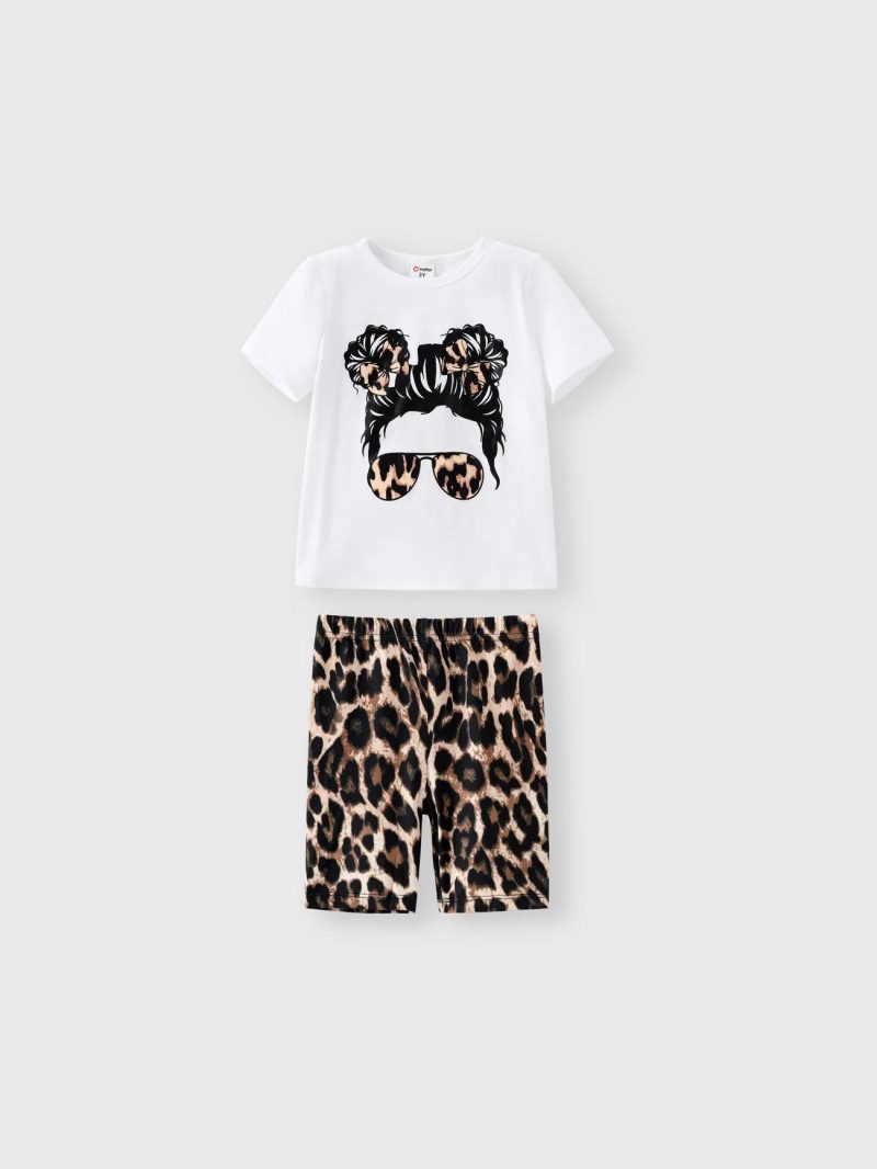 Sets | Toddler Girls 2pcs Figure Print Short-sleeve Tee and Leopard Print Shorts Set White|Brown