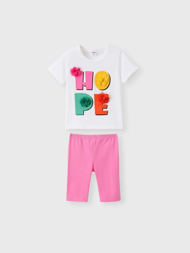 Sets | Toddler Girls 2pcs Letter Print Tee and Shorts Set Pink