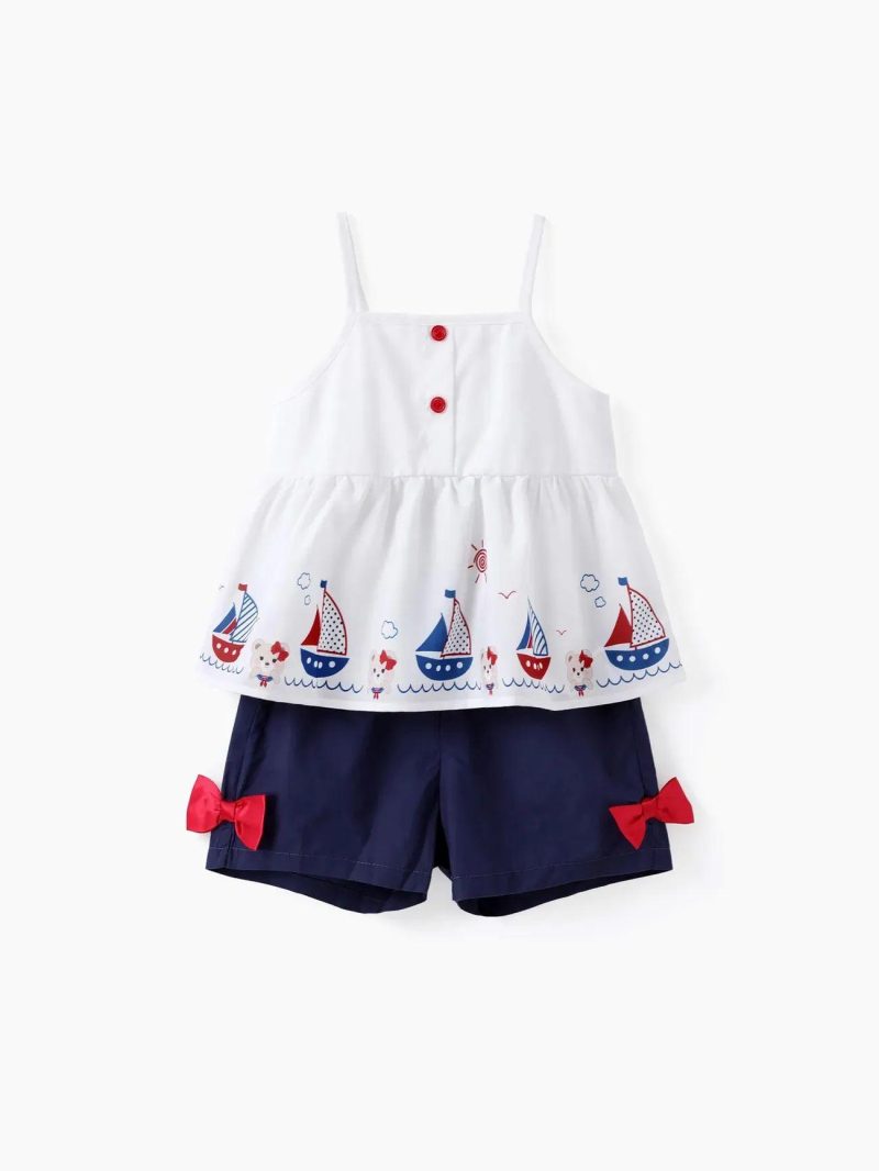 Sets | Toddler Girls 2pcs Sailboat Print Cami Top and Shorts Set Blue