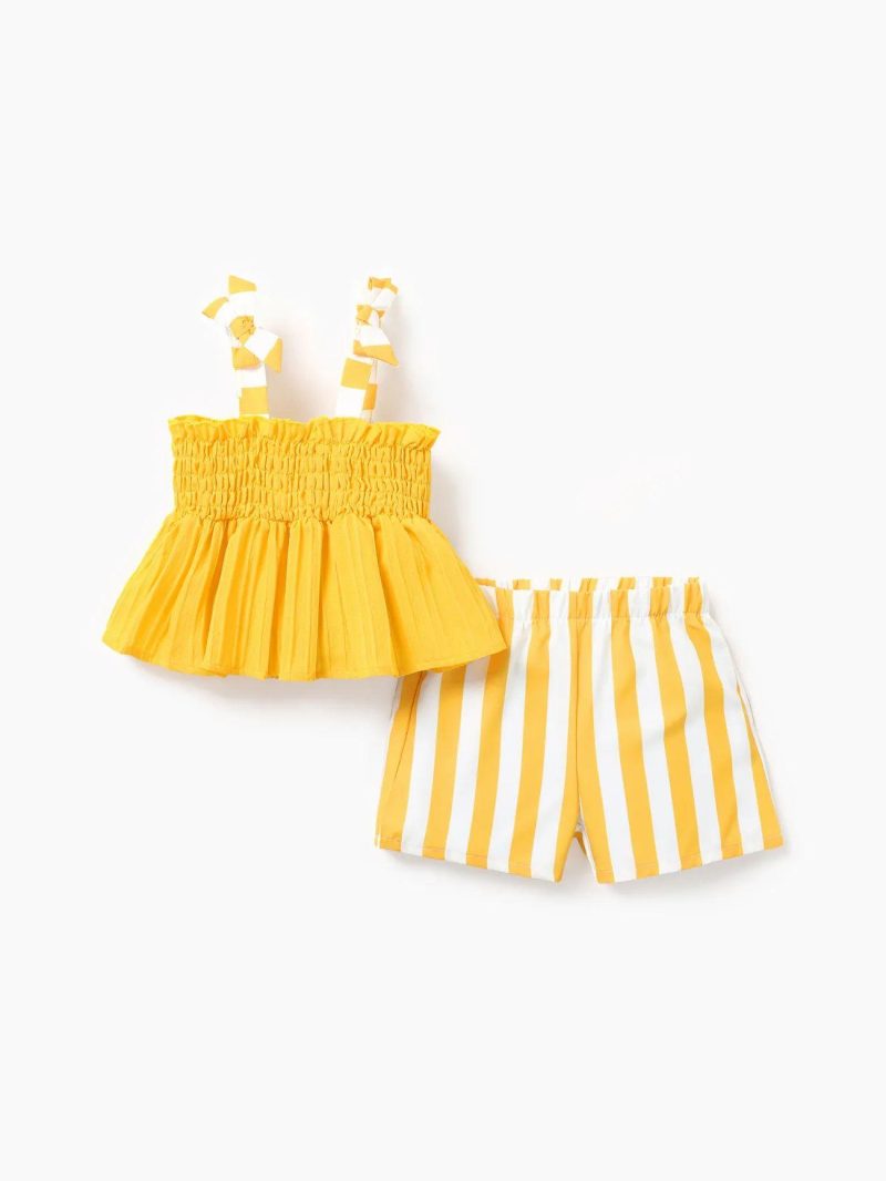 Sets | Toddler Girls Sweet Stripe 2pcs Set Hyper-Tactile 3D Polyester Spandex Yellow