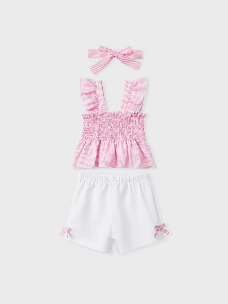 Sets | Toddler Girls Sweet Striped Butterfly Bow 3-Piece Set for Toddler Girls Pink