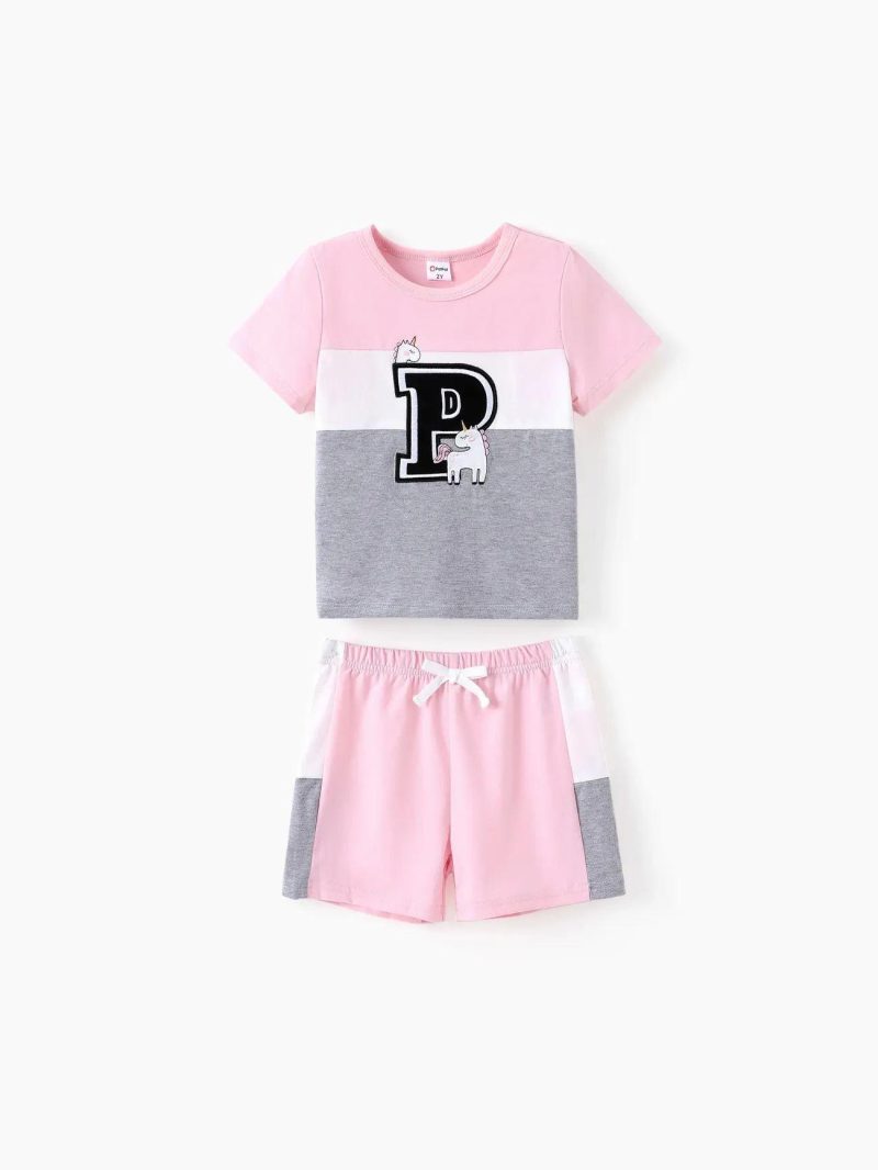 Sets | Toddler Girls|Toddler Boys 2pcs Colorblock Tee and Shorts Set Pink|Darkgreen