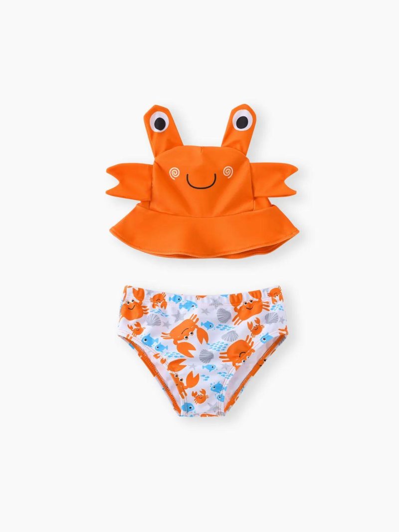 Swimwear | Baby Boys Hyper-Tactile 3D Print Swim Trunks – 2 Pieces – Marine Element Orange