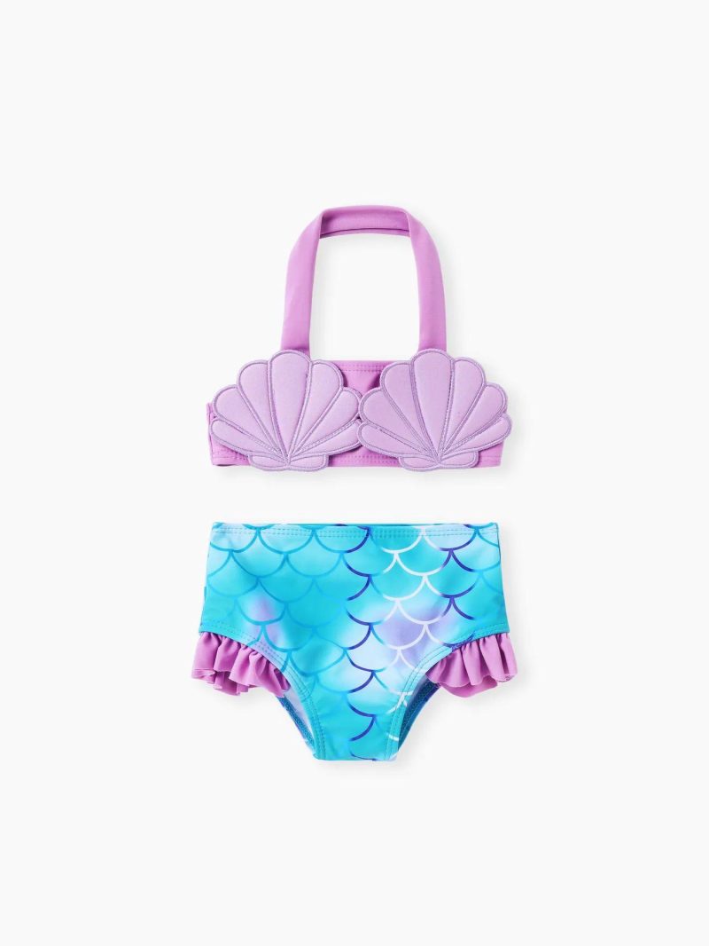 Swimwear | Baby Girls 2pcs Mermaid Halter Swimwear Top and Shorts Set  Purple