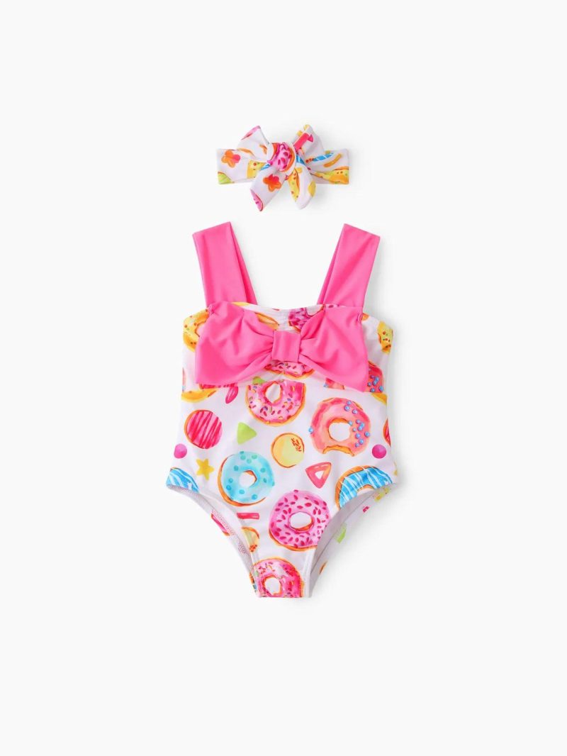 Swimwear | Baby Girls 2pcs Sweet Donut Print Swimsuits Set Pink-1