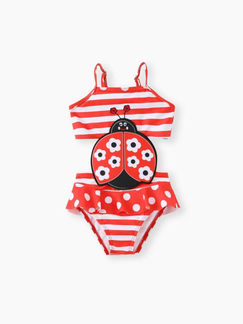 Swimwear | Baby Girls Childlike Red Ladybug Ruffle Swimsuit for Baby Girls Redwhite