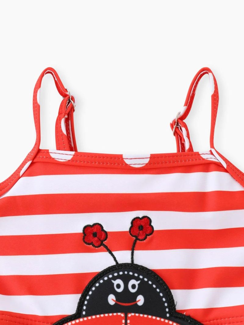 Swimwear | Baby Girls Childlike Red Ladybug Ruffle Swimsuit for Baby Girls Redwhite