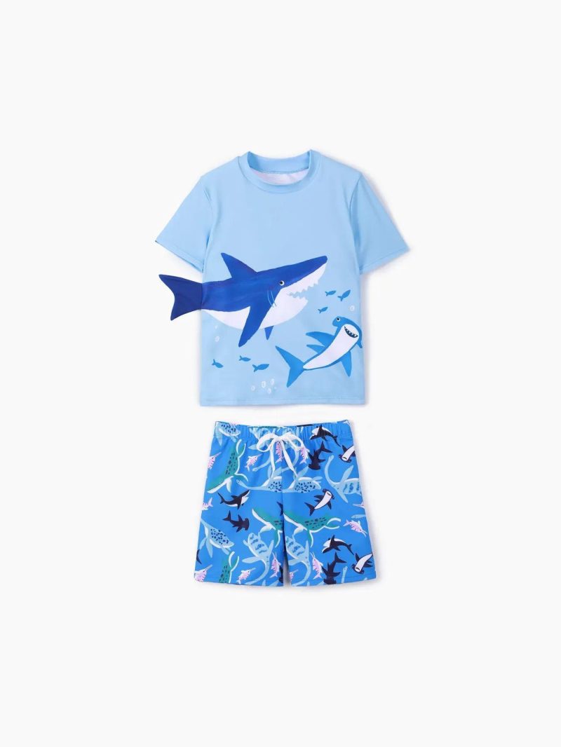 Swimwear | Boys 2pcs Shark Print Swimsuits Set Blue