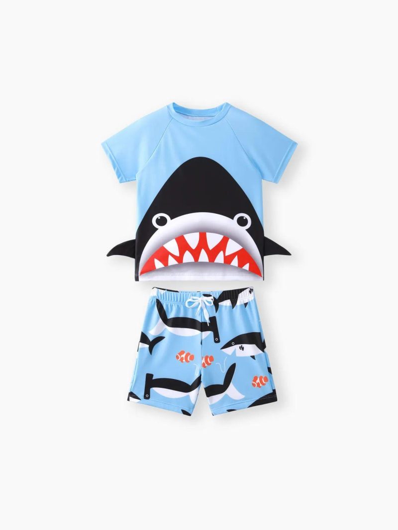 Swimwear | Boys|Toddler Boys 2pcs Childlike Shark Print Swimsuits Set Blue