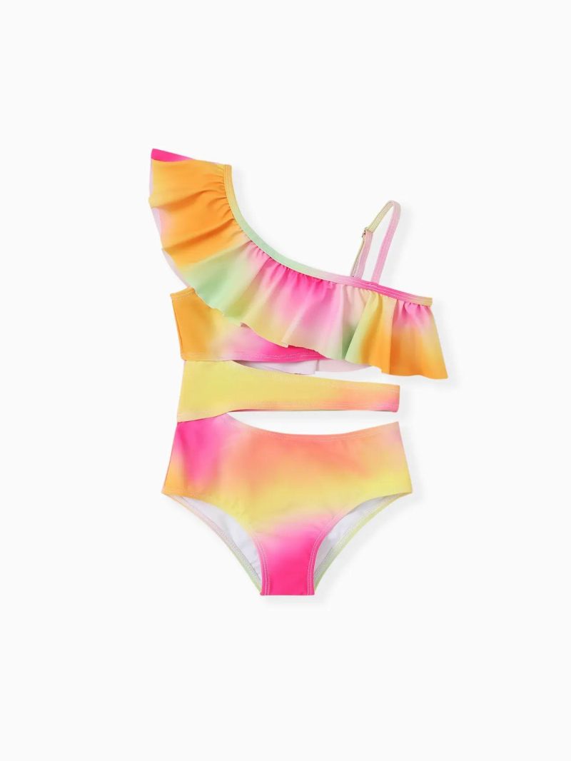 Swimwear | Girls Sweet Girl Ruffle Edge Swimsuit, Polyester Spandex, 1 Piece Multi-Color