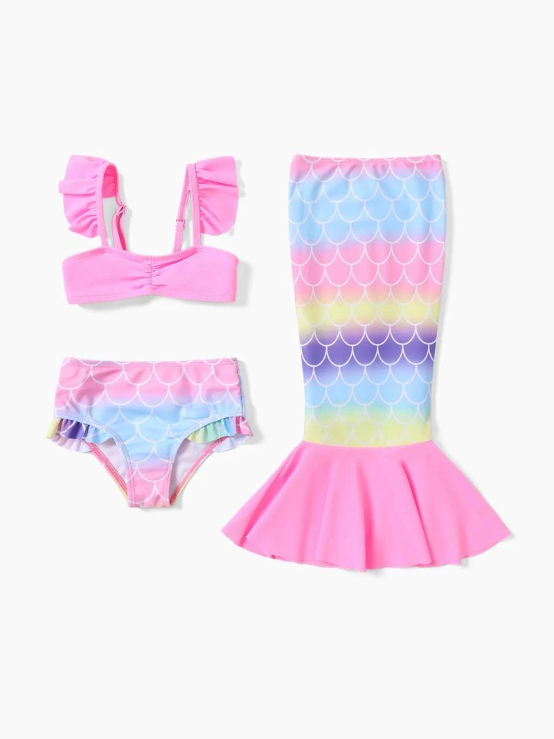 Swimwear | Girls|Toddler Girls Mermaid Ruffle 3pcs Swimwear Set for Girls – Tight Fit Pink