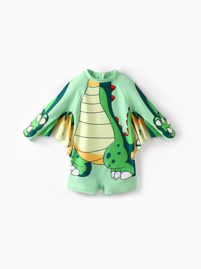 Swimwear | Toddler Boys Childish Dinosaur Swimsuit Green|Red