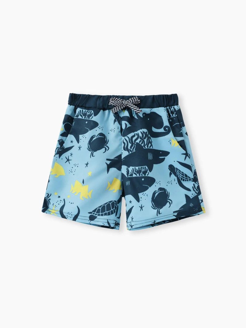 Swimwear | Toddler Boys Ocean Print Swim Trunks Light Blue|Deep Blue