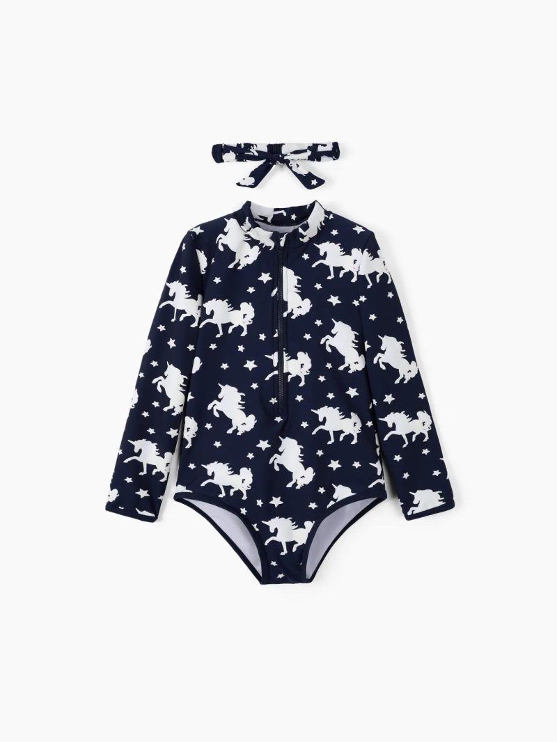 Swimwear | Toddler Girls 2pcs Water-reactive Unicorn Print Swimsuit with Headband Tibetanblue