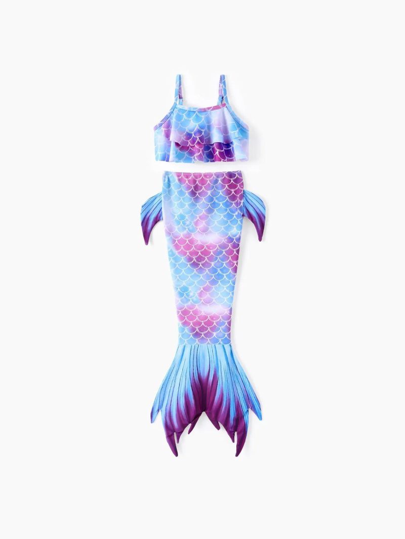 Swimwear | Toddler Girls 3pcs Mermaid Print Swimsuits Set Blue