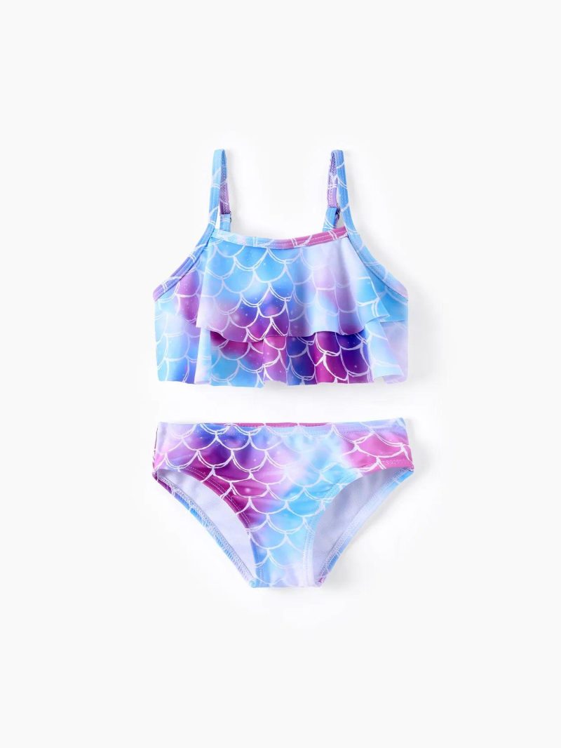 Swimwear | Toddler Girls 3pcs Mermaid Print Swimsuits Set Blue