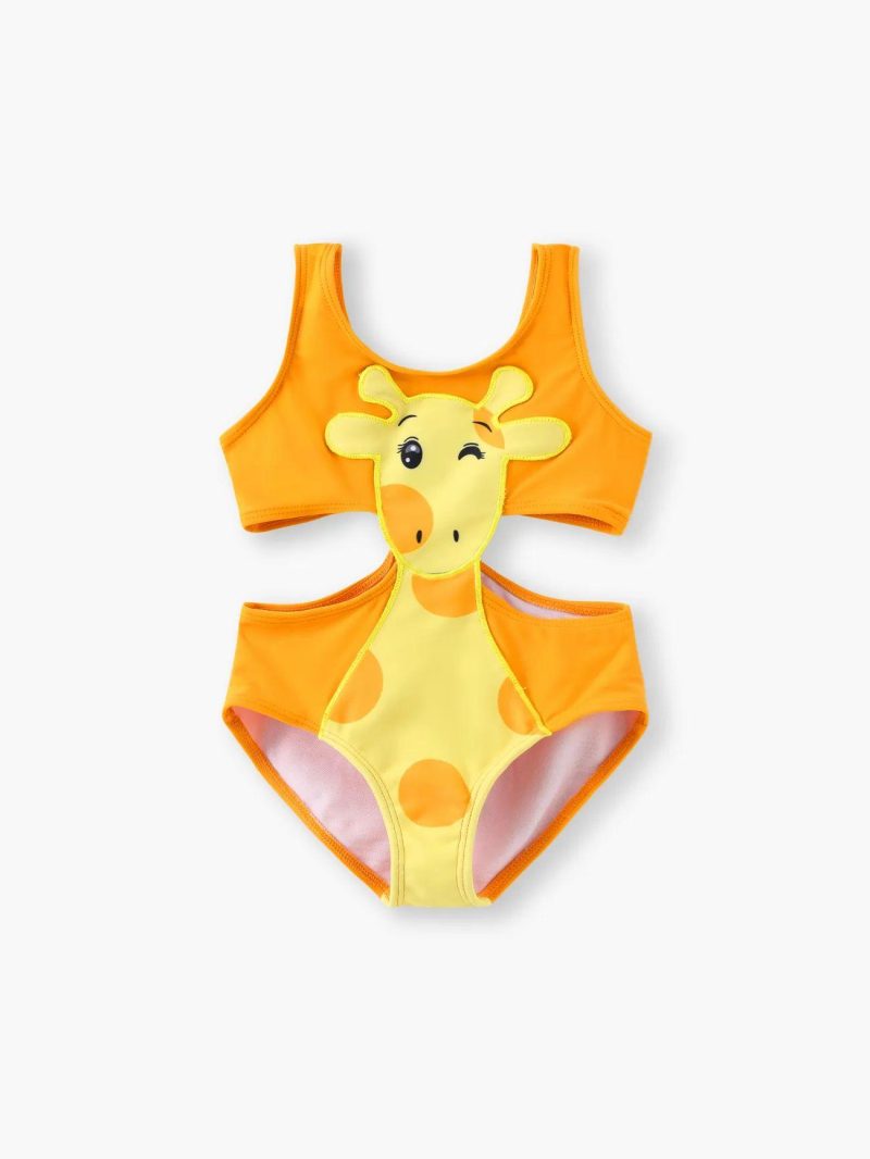 Swimwear | Toddler Girls Playful Giraffe Design Sleeveless Onepiece Swimsuit Orange