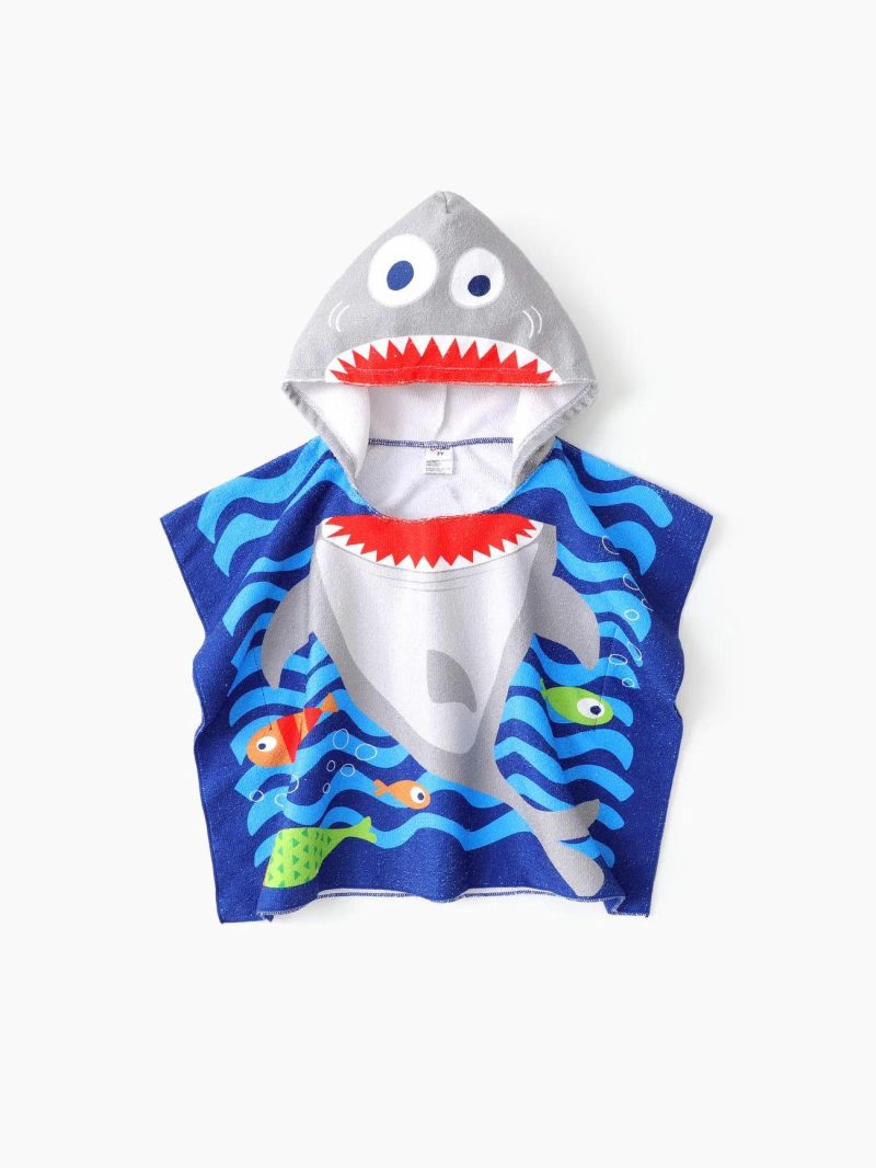 Swimwear | Toddler Girls|Toddler Boys Animal Pattern Shark Hooded Oversized Towel for Toddler Swimwear Blue