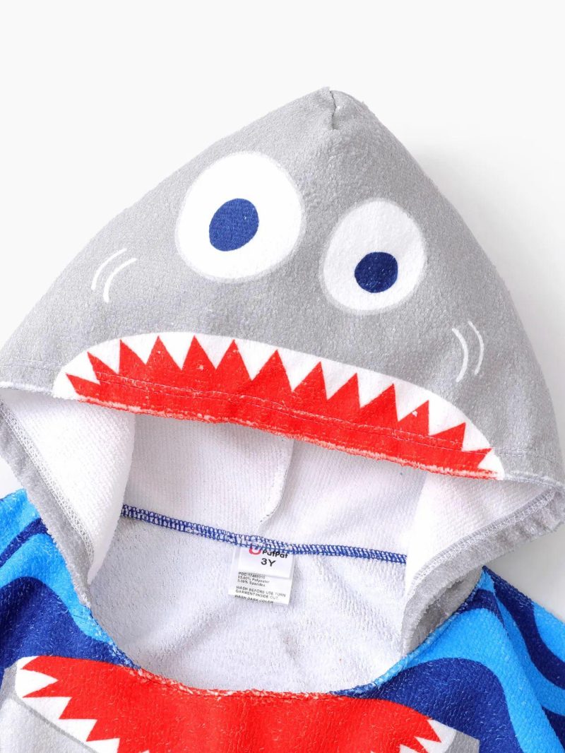 Swimwear | Toddler Girls|Toddler Boys Animal Pattern Shark Hooded Oversized Towel for Toddler Swimwear Blue