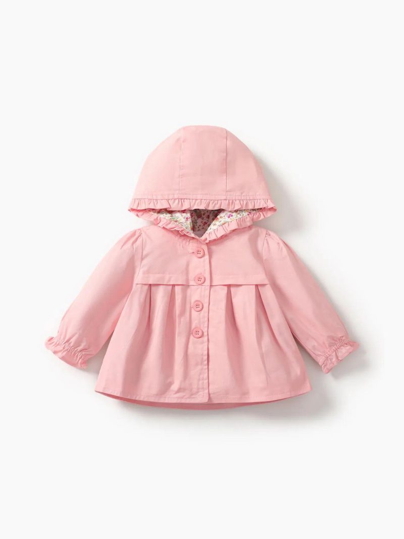 Tops ＆ Outerwear | Baby Girls Sweet Floral Hooded Jacket Pink|Red|Ginger|Khaki