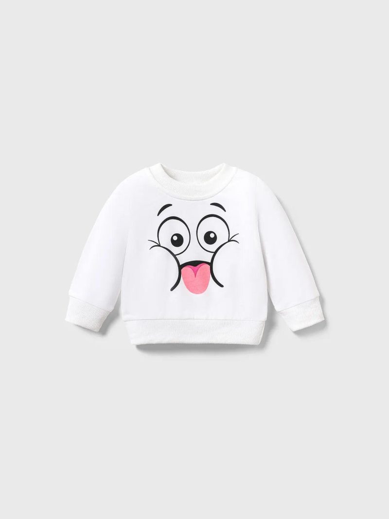 Tops ＆ Outerwear | Baby Girls|Baby Boys 100% Cotton Cartoon Print Long-sleeve Pullover Sweatshirt White|Pink