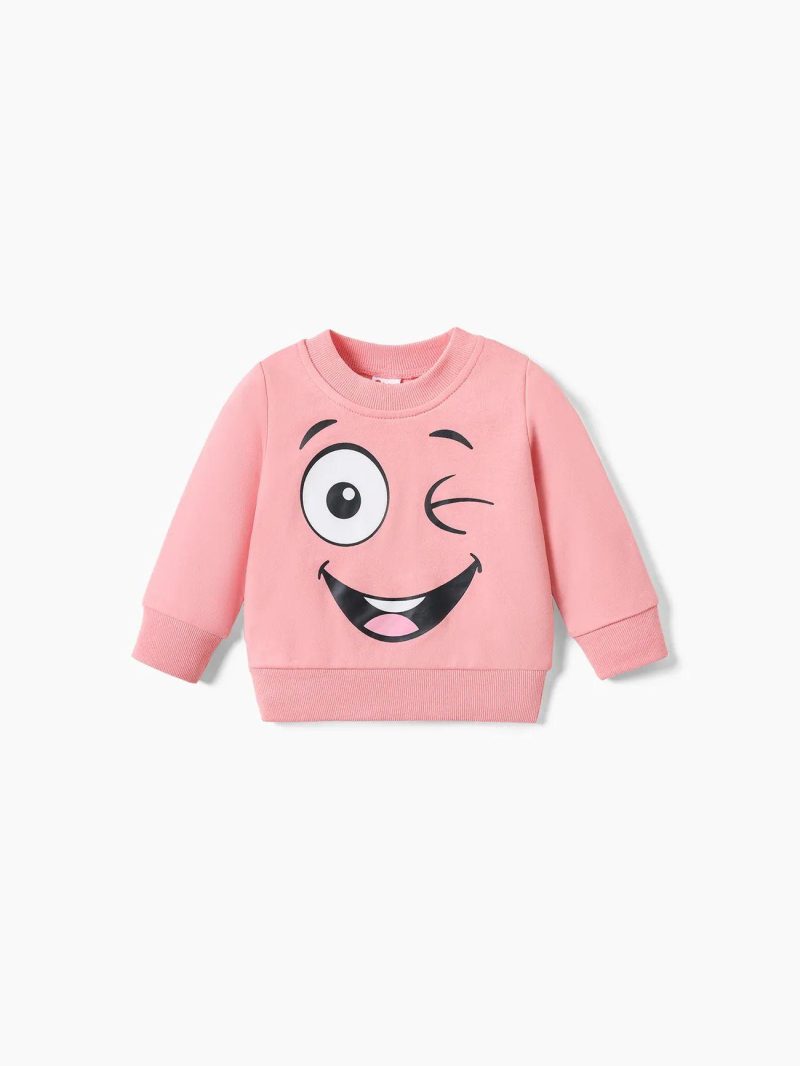 Tops ＆ Outerwear | Baby Girls|Baby Boys 100% Cotton Cartoon Print Long-sleeve Pullover Sweatshirt White|Pink