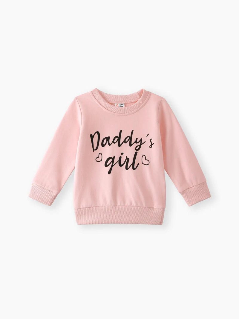 Tops ＆ Outerwear | Baby Girls|Baby Boys 100% Cotton Letter Print Long-sleeve Pullover Sweatshirt Pink|Black