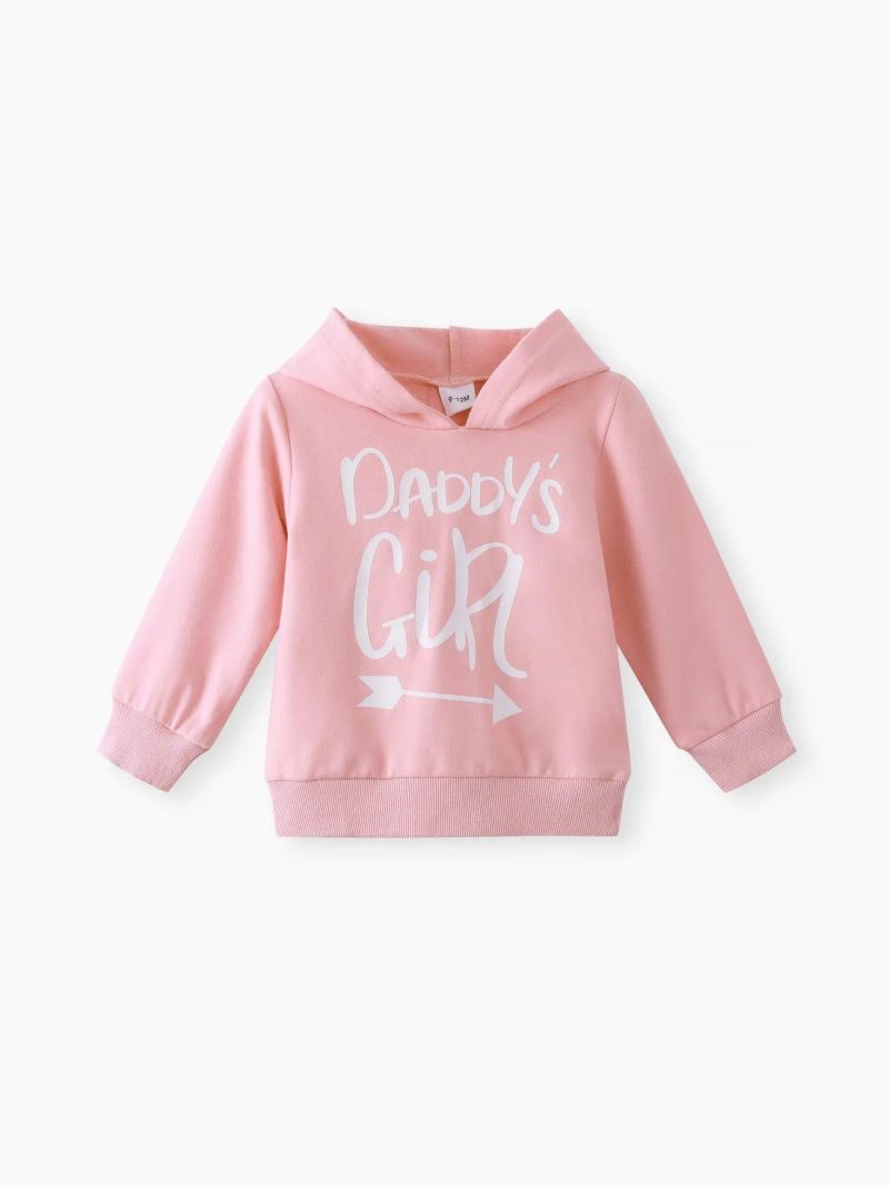 Tops ＆ Outerwear | Baby Girls|Baby Boys 100% Cotton Letter Print Solid Long-sleeve Hooded Baby Sweatshirt Pink|Red|Grey|Black